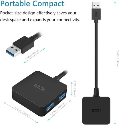 USB 3.0 Hub, 4-Port Date USB Splitter Adapter for Macbook, Mac Pro/Mini, Imac, Surface Pro, XPS, Laptop, Flash Drives, Mobile HDD